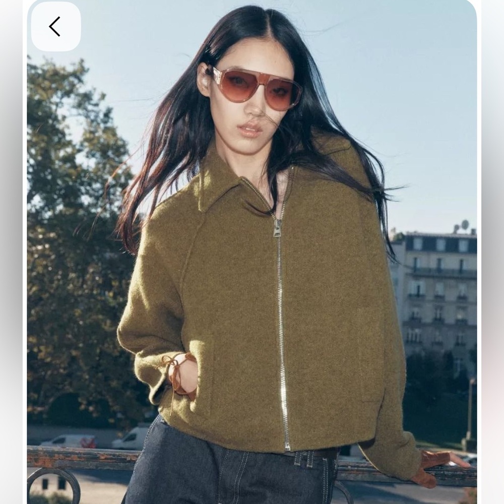 Zara 100% Wool Oversized Jacket in Moss Green